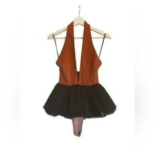 Revolve x NBD Orange and Black Halter Tutu Bodysuit Size Small